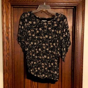 Black Floral Flutter Sleeve Blouse